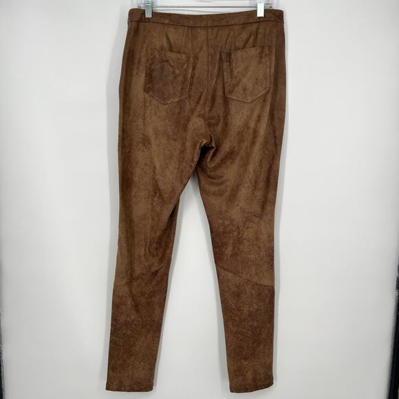 Nanette Lepore Faux Suede Leather Pant Womens 12 Mocha Brown Distressed Stretch - Picture 3 of 12